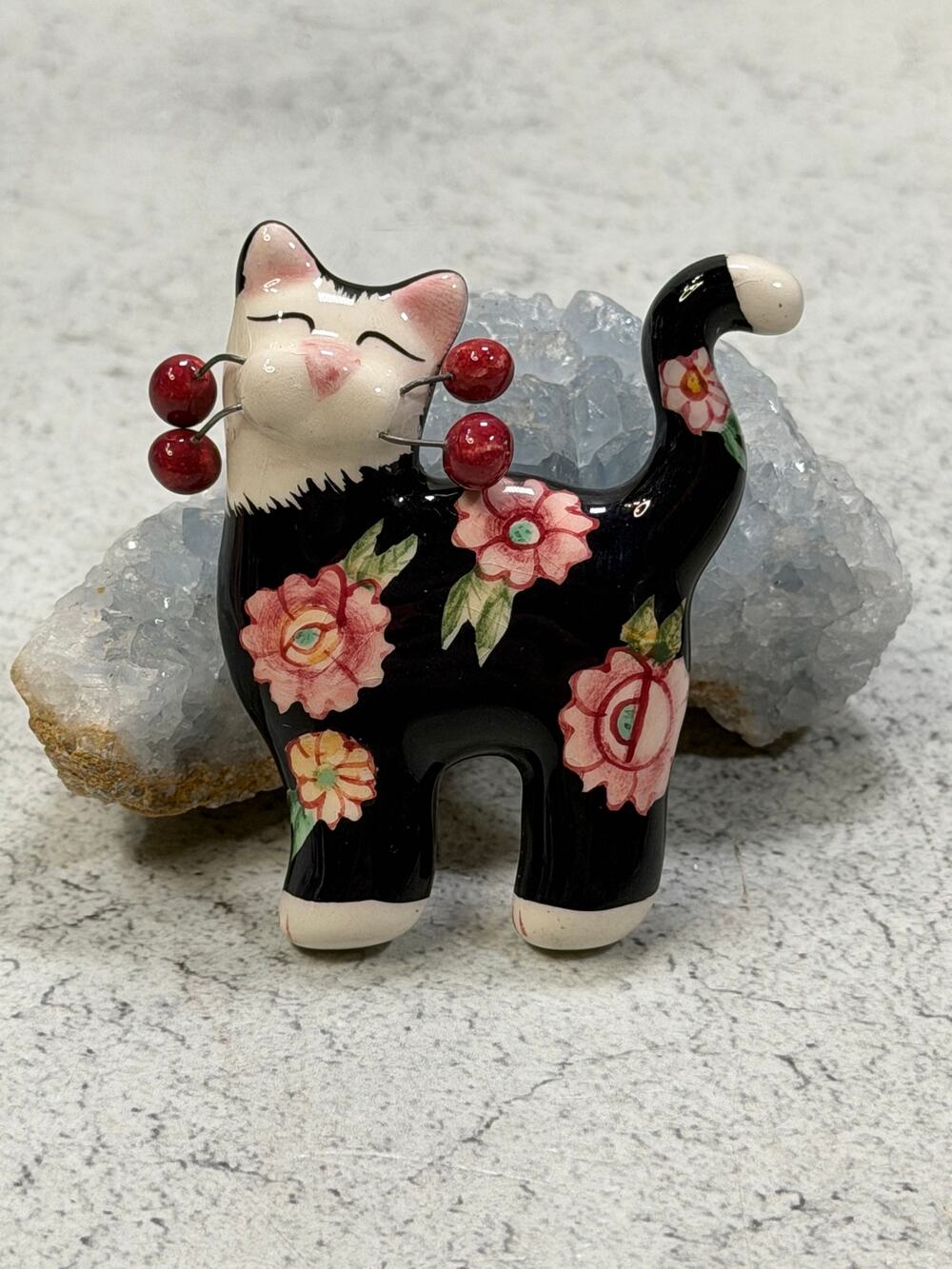 Amy Lacombe Floral Cat Pin brooch whimsical clay artist artisan jewelry